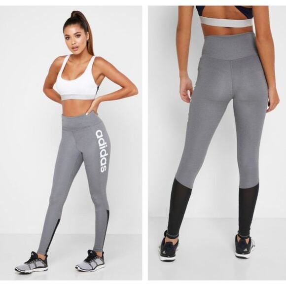 Adidas Design 2 Move High Rise Logo Leggings Sheer Panel XS Gray EUC - Picture 10 of 14